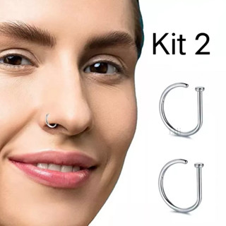 Kit 2  Piercing De Nariz Nostril D-ring em aço cirúrgico