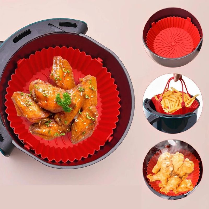 Forma Forro Air Fryer Redondo de Silicone 19cm Antiaderente Cesto Para Air Fryer