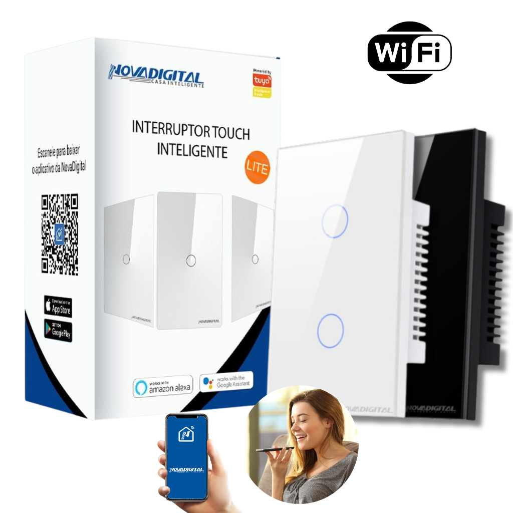 Interruptor WIFI Lite Inteligente 2 Botões Smart Touch Alexa Original Nova Digital