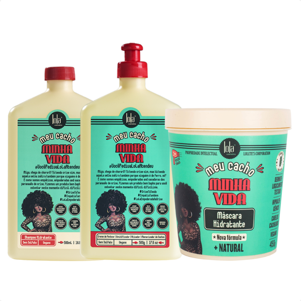 Kit Meu Cacho Minha Vida Shampoo 500ml, Creme de Pentear 500g e Máscara 450g Lola Cosmetics