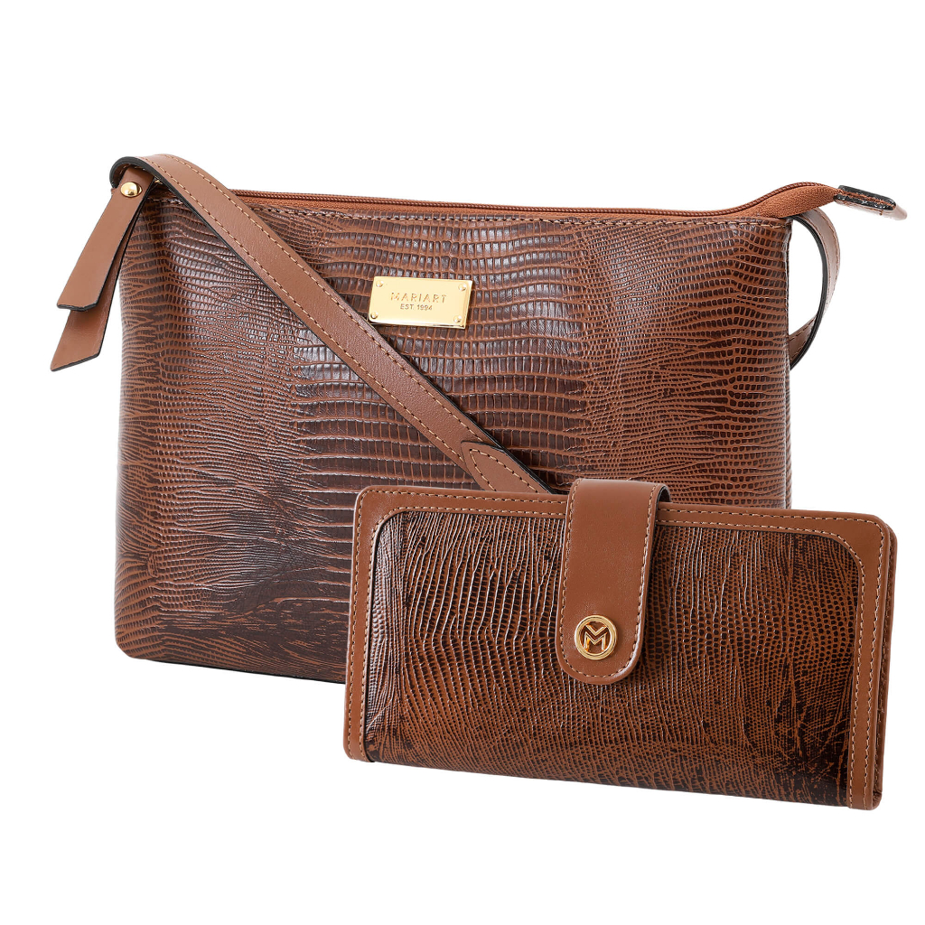 Kit de Bolsa Transversal e Carteira em Couro Bovino Legítimo Mariart 2190 + 100