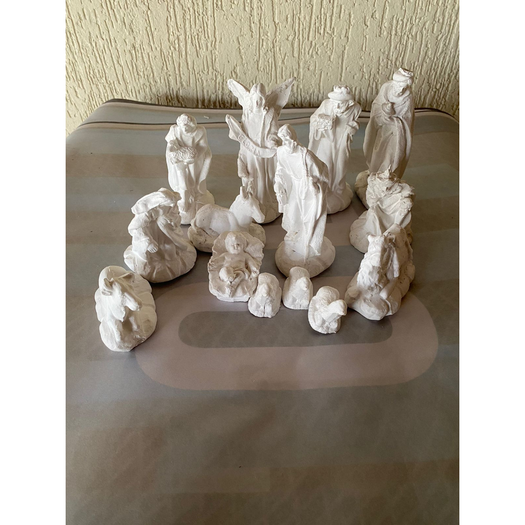 Presépio De Natal Em Branco 15cm Gesso Cru 15 Peças Completo para pintar artesanato