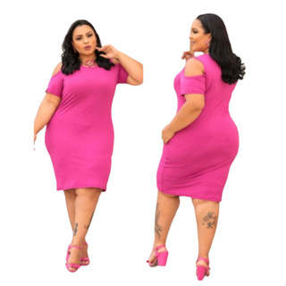 Vestido Canelado Manga Vazada Plus Size Tubinho Casual