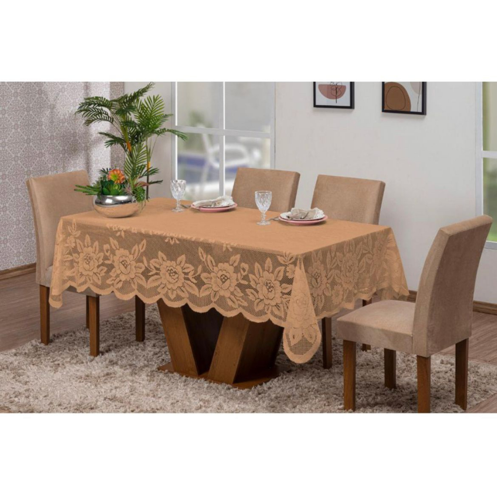 Toalha de Mesa de Renda Premium para 6 Cadeiras
