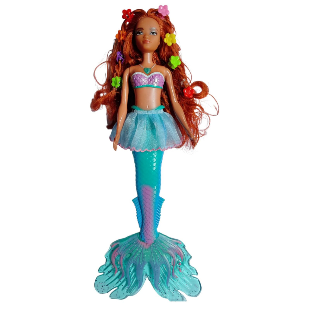 Boneca Pequena Sereia Ariel Morena Ou Ruiva Musical Luz e Acessórios Melhor