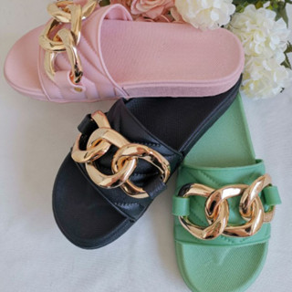 Mulheres Chinelo Sandália Slide Nuvem PROMOÇÃO | Delcol decoração metálica Dourada ref:2029-1