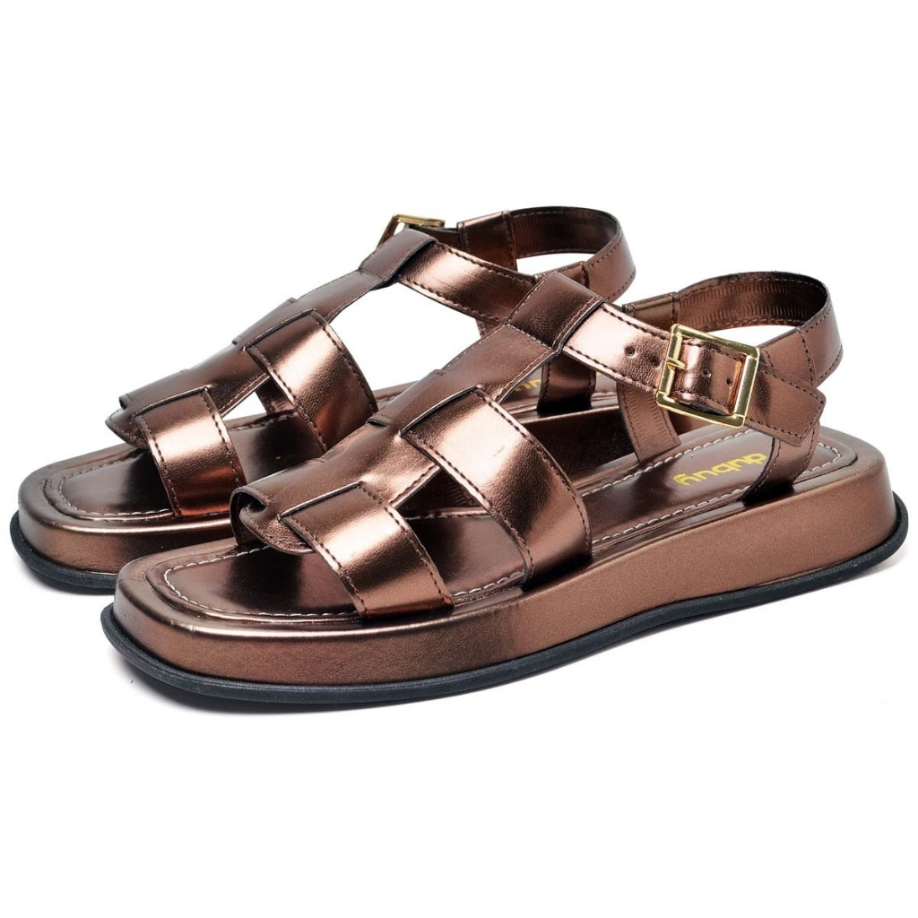 Sandalia Papete Dubuy Feminina Marrom Metalizado Dora 2056FG em Oferta na Shopee