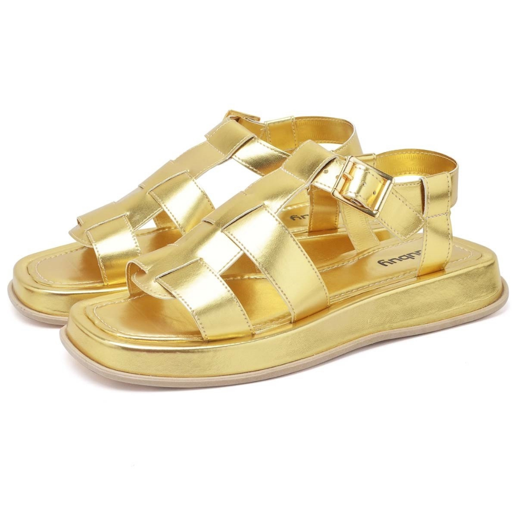 Sandalia Papete Dubuy Feminina Prata Dourado Metalizado 2056FG