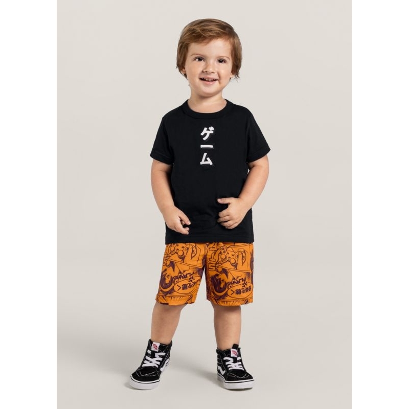 Conjunto Bebê Masculino Mangá Camiseta e Shorts Microfibra Brandili - 35891.044