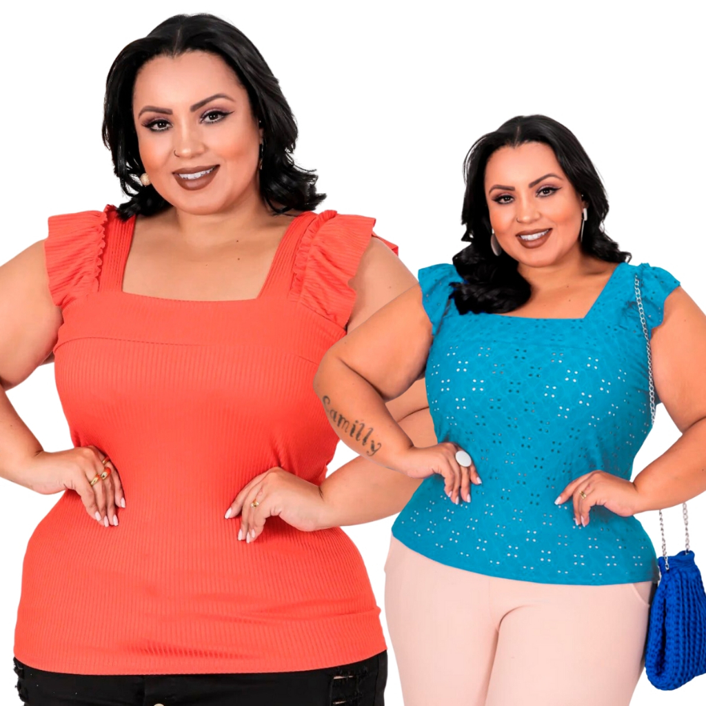Blusa Alcinha Feminina Plus Size Cropped Alça Grossa Laise Regata Babado Blusinha Lesie Canelado Verão GG G1 48 50 52