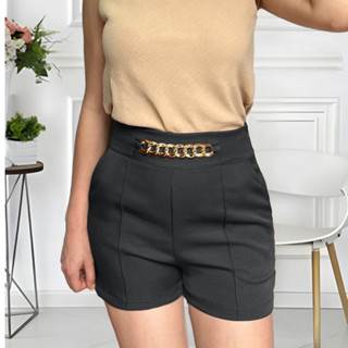 Short com corrente Feminino Alfaiataria Cintura Alta Verao