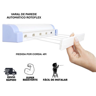 Varal De Parede Automático Rotoflex Para Apartamento Ou Casa Branco– 5 Cordas Retrátil