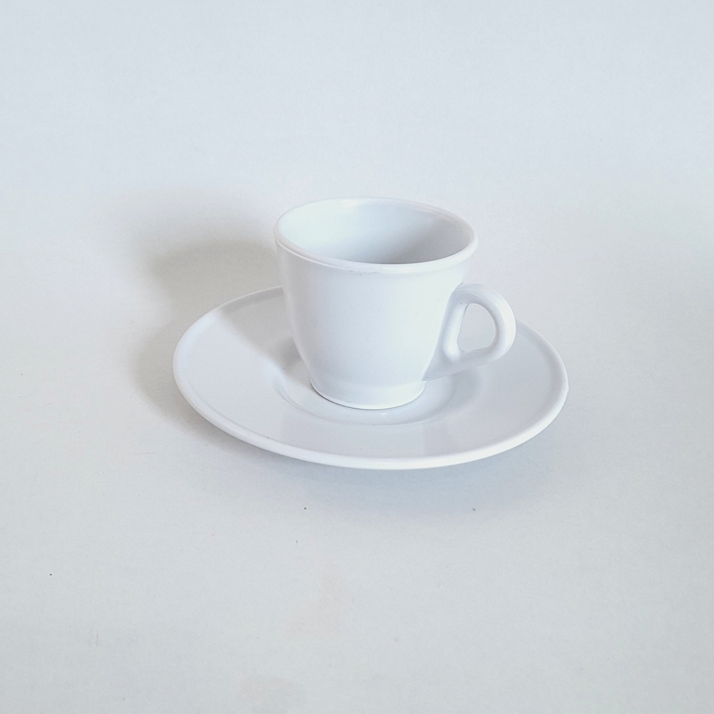 Conjunto 6 Xícara Café Chá Acrílico 50 ml com 6 Pires Branco Acrílico
