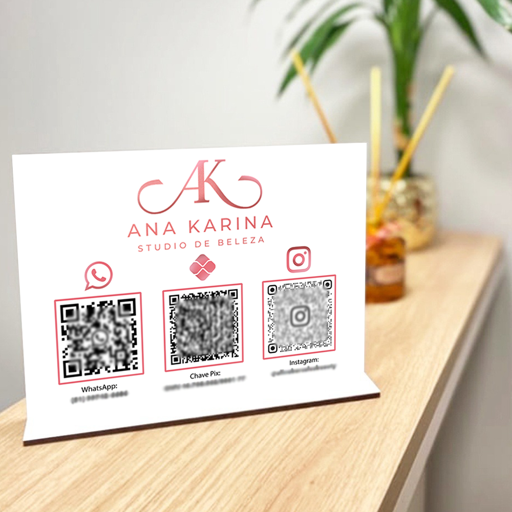 Placa Pix QR Code Personalizada com Sua Logo - Display Mesa Balcão - Wifi Instagram WhatsApp Avaliação Google Cardápio