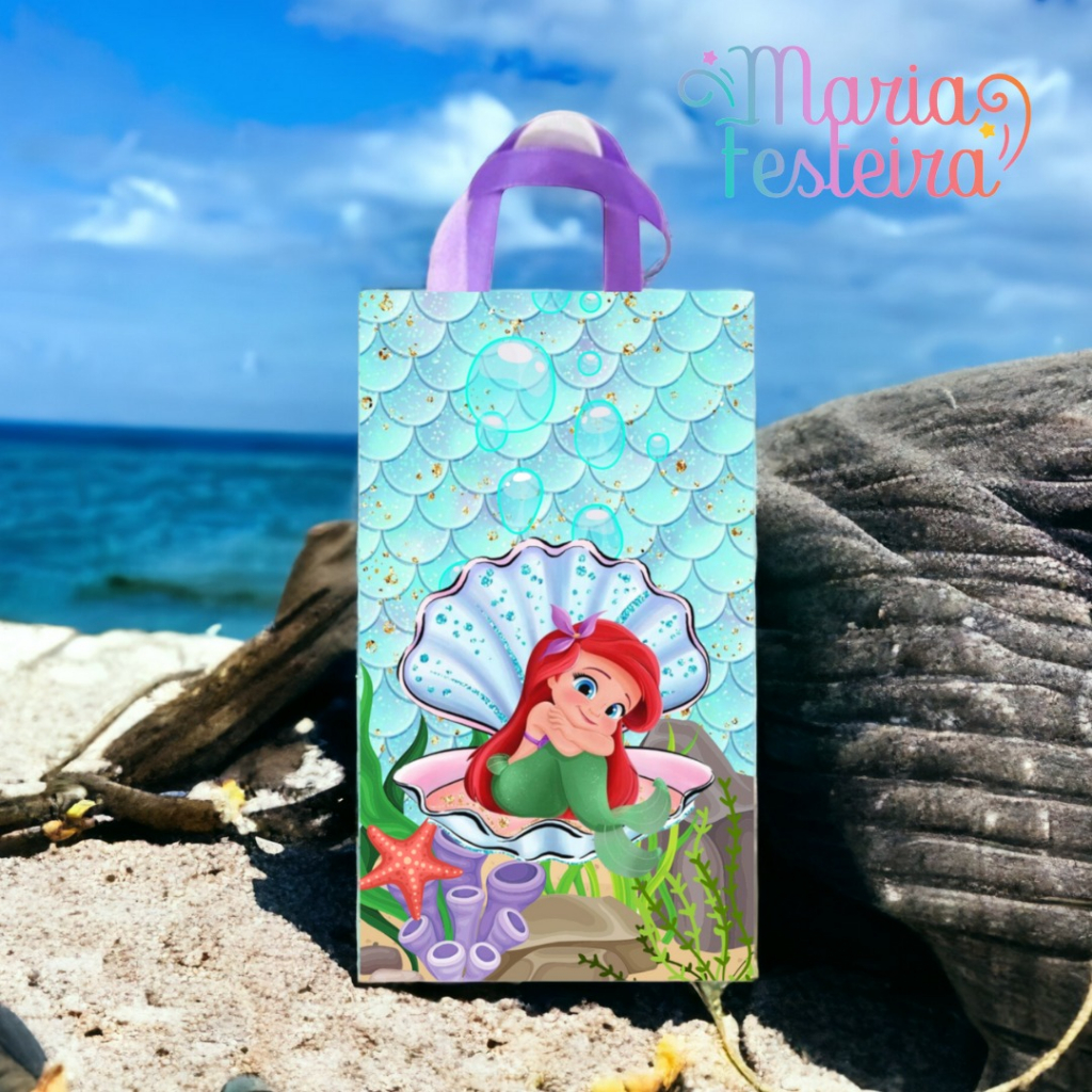 15 Sacolinhas Personalizadas Tema Ariel Baby Tamanho 16x10