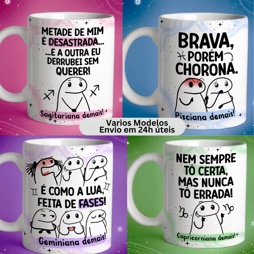 Imagem Caneca Personalizada Xicara de Porcelana - Flork Signos do Zodíaco - Frases Engraçadas