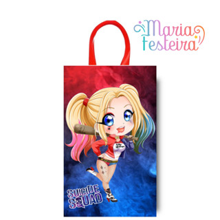 15 sacolinhas surpresa personalizadas tema arlequina tamanho 16 cm x 4 cm x 10 cm