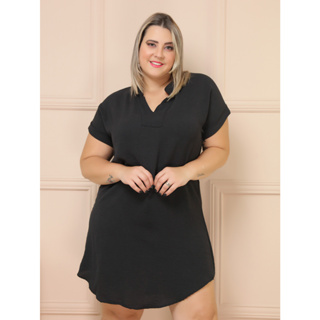 Vestido Curto Plus Size Manga Curto Gola V Elastex 48 Ao 52/COD:V47 em Oferta na Shopee