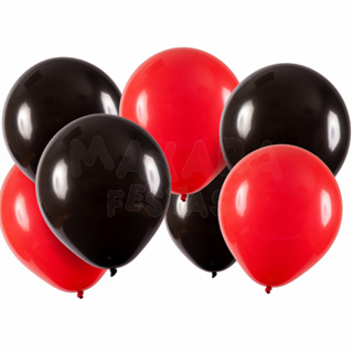 Balão - Bexiga Vermelho c/ Preto 8 polegadas Pacote - 50 unidades sortidos em Oferta na Shopee