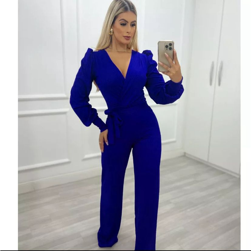 Macacão Calça Pantalona Feminino, Manga Longa Princesa, Sofisticado, Elegante Chique