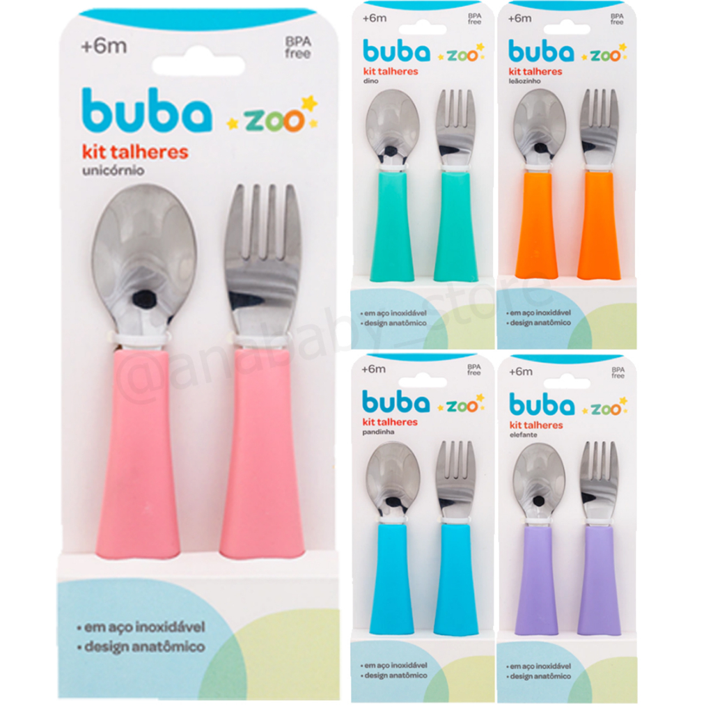 Kit Talher alumínio  Buba Colher Alimentação Bebê Infantil Colher Garfo Novo Bubazoo
