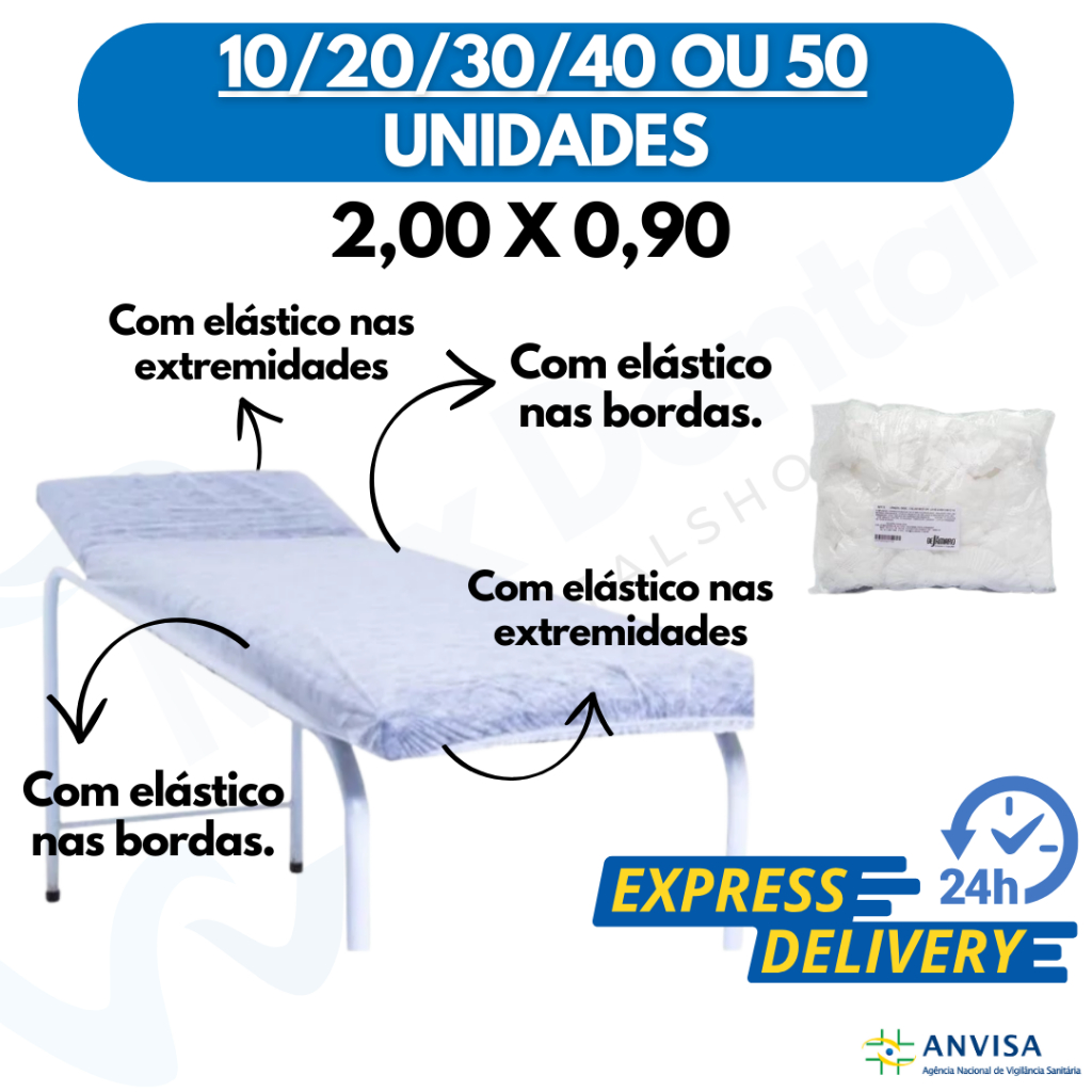 Lençol Descartável Tnt Branco Maca 2,00x0,90 Com Elástico 10 Unidades Anvisa Soft Gramatura 20