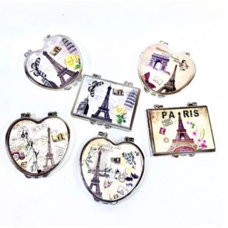 Kit 10 Mini Espelho Duplo De Bolsa Estampa 3D Torre Eiffel/Emoji/Bolinha/Borboleta/Coruja