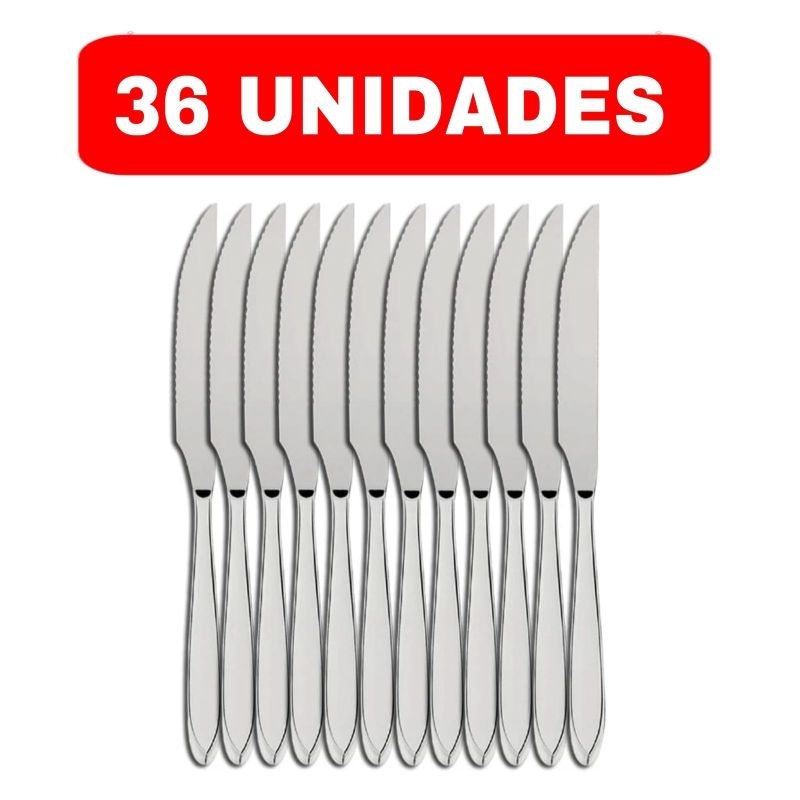 Kit 36 Facas De Mesa Churrasco Inox Para Casa, Bar, Restaurante, Pizzaria, Buffet