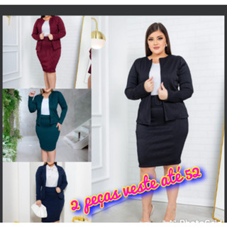 CONJUNTO SOCIAL BLASER E SAIA 2 PEÇAS CASACO PLUS SIZE SAIA LÁPIZ TUBINHO