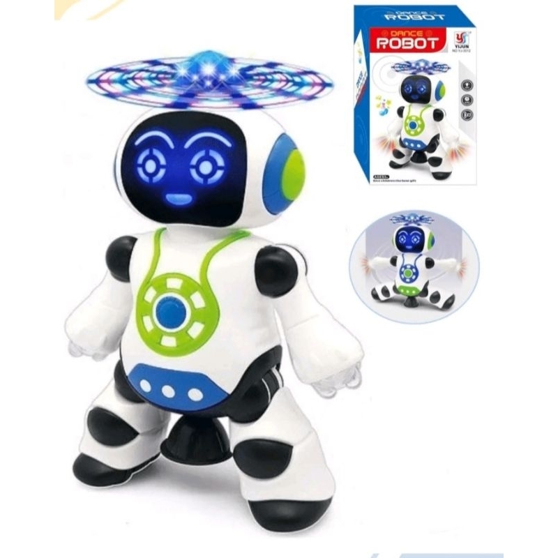 Robô  Dançarino  com Hélice  brinquedo Gira e Bate com Luz LED e Som Musical à Pilha