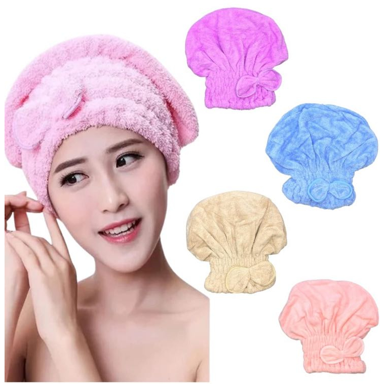 Turbante De Microfibra Touca De Cabelo Rapidamente Touca De Banho Com Laço De Borboleta PRONTA ENTREGA E ENVIO EM CORES em Oferta na Shopee