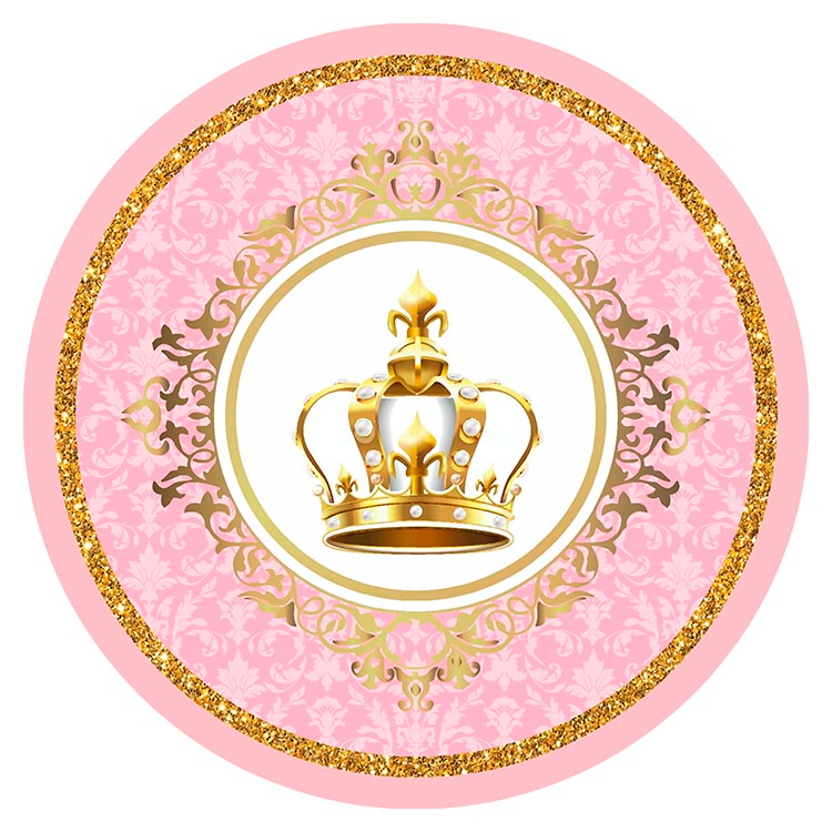 Capa para painel de Festa Redondo 1,50 mts Malha Sublimado Palácio Realeza Rosa Coroa