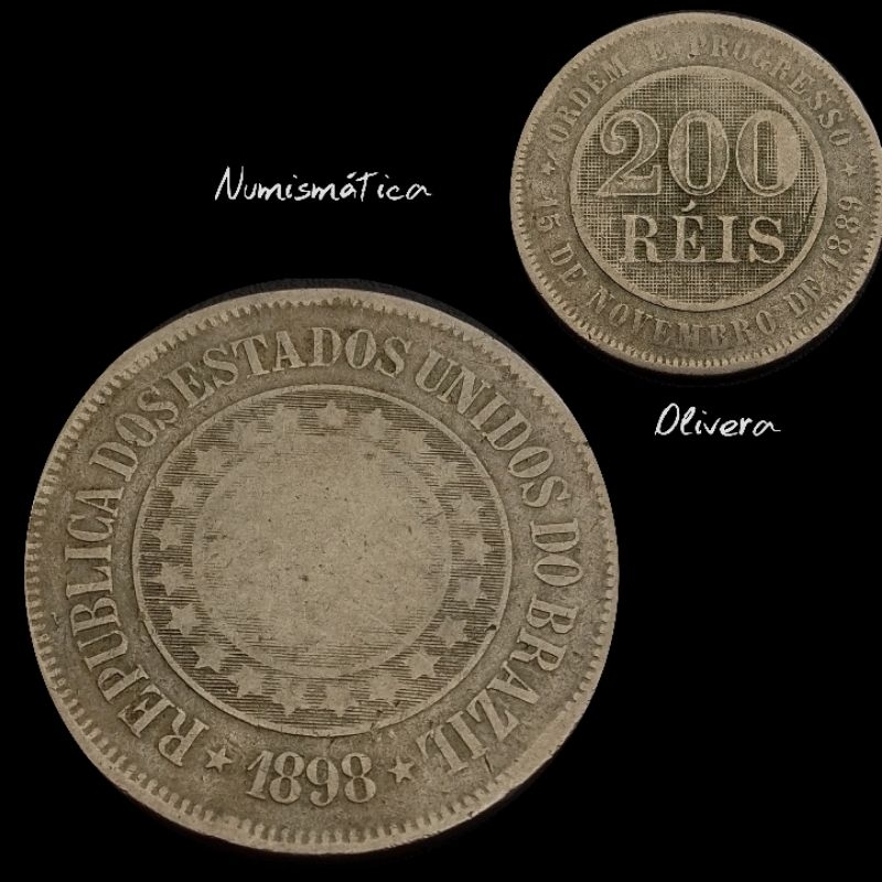 Moeda antiga Brasil República 200 réis 1898. L.: 0149