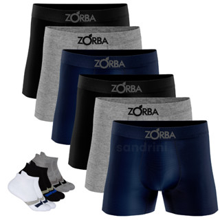Kit 6 Cueca Zorba Boxer Algodão Sem Costura Adulto + 6 Meias Promoção