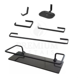 Kit Para Banheiro Luxo Preto - Kit 5 Peças Quadra Preto + Porta Shampoo Preto em Oferta na Shopee
