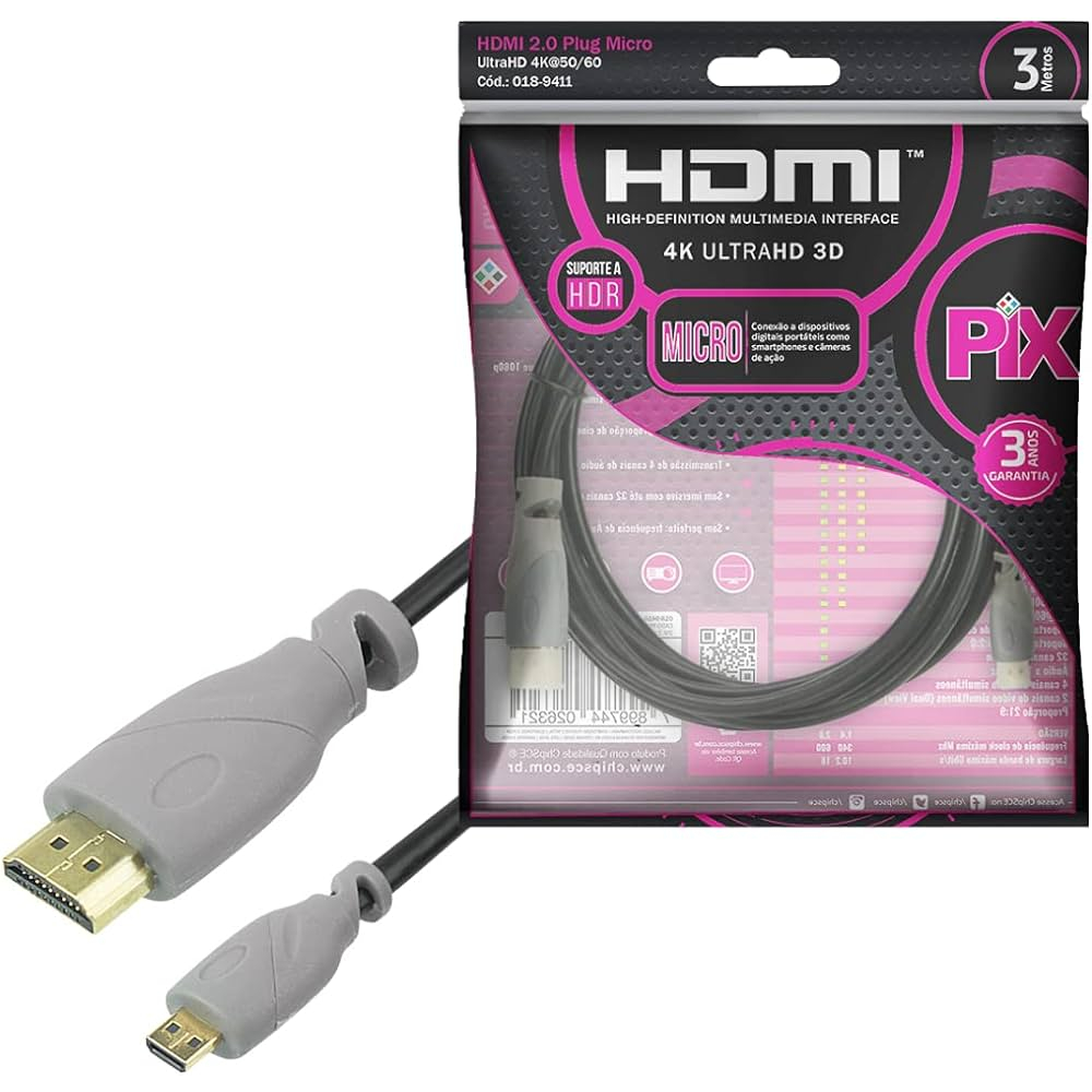 Cabo Micro Hdmi P/ Hdmi 2.0 4k Hdr 19p 3m