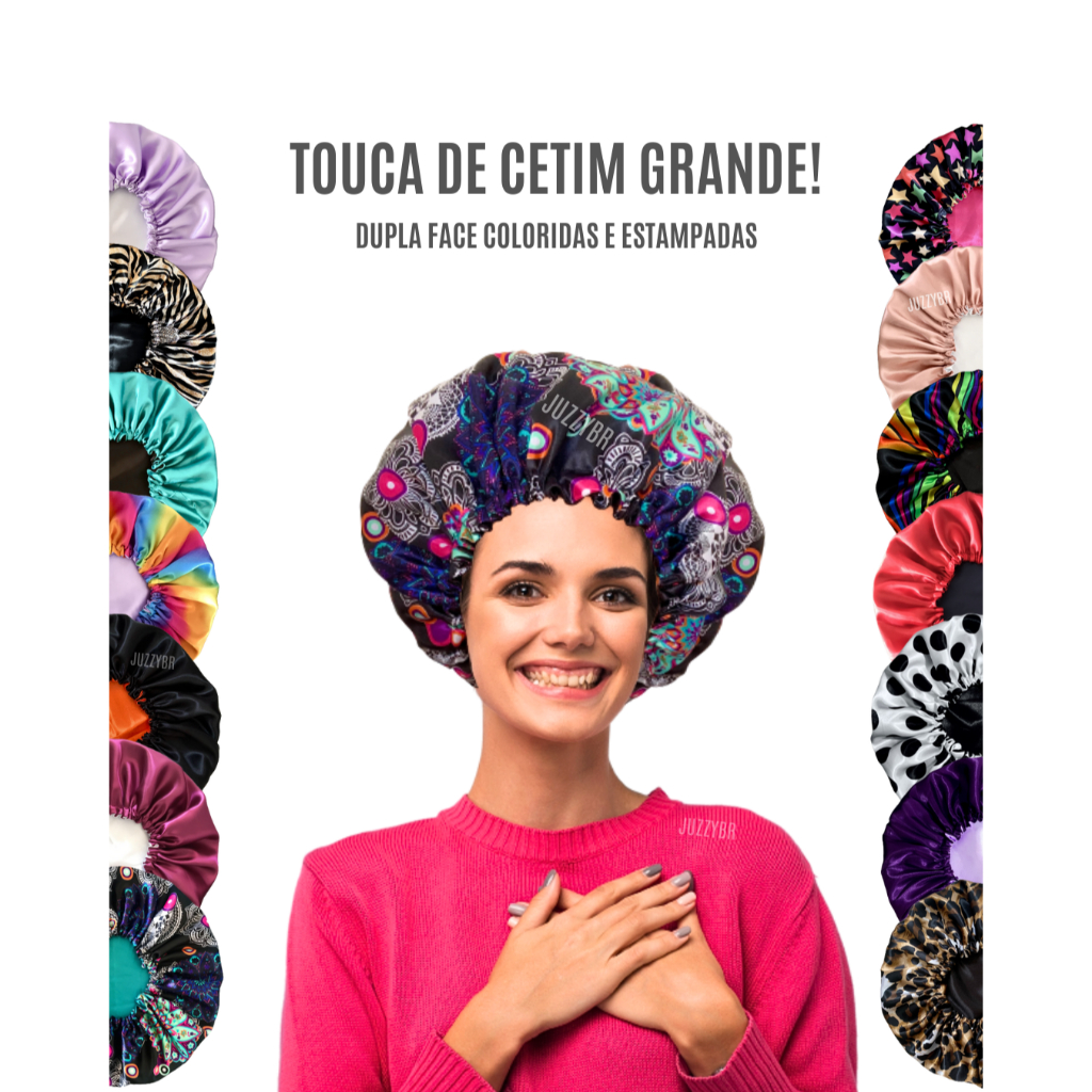 Touca de Cetim Dupla Face Grande Premium Antifrizz Para Cacheadas - Confortável Estampada G