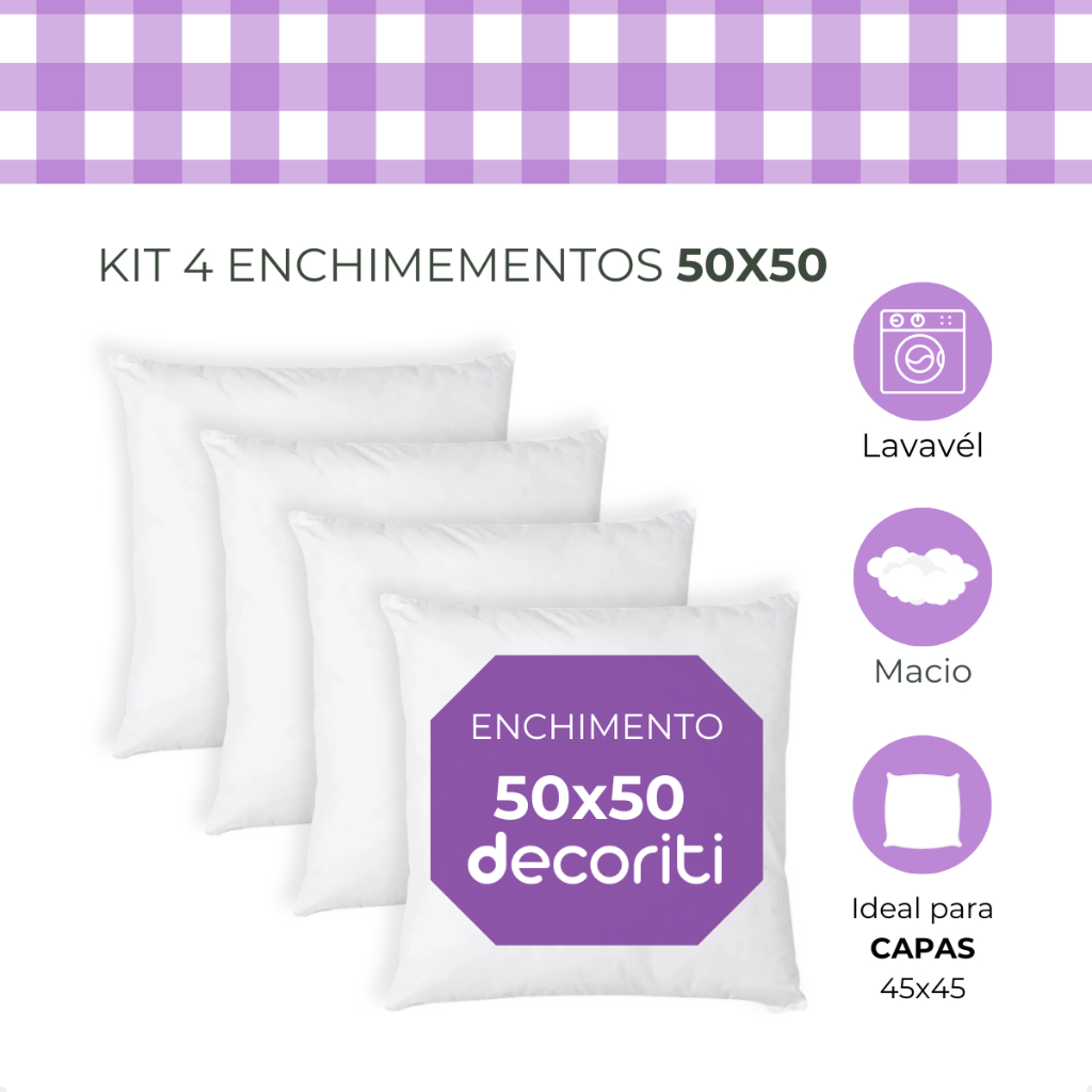 KIT 4 REFIL ENCHIMENTO ALMOFADAS 50x50 EM FIBRA SILICONADA