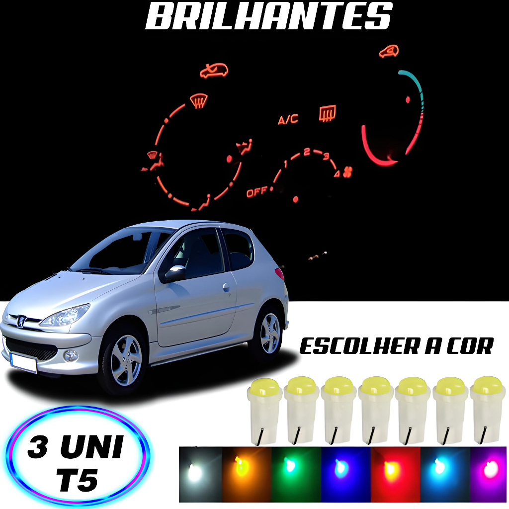 Lâmpada T5 Pinguinho Comando De Ar Peugeot 206 3 Peças