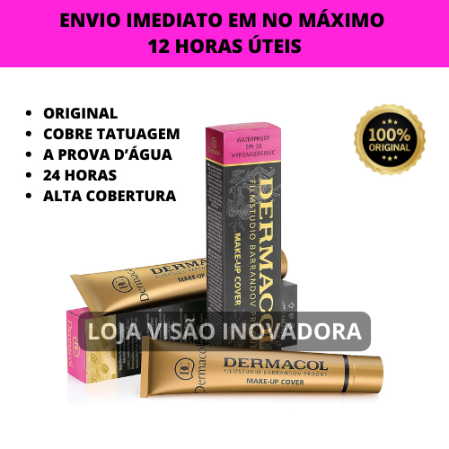 Base Dermacol Alta Cobertura Original Maquiagem 24 Horas Cobre Tatuagem a Prova de Água Profissional Make-up