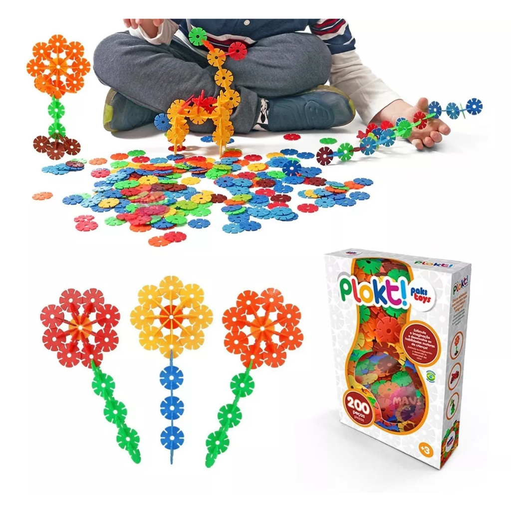 Brinquedo De Montar Plokt Discos Educativo Criativo Para Crianças Infantil 200 Peças