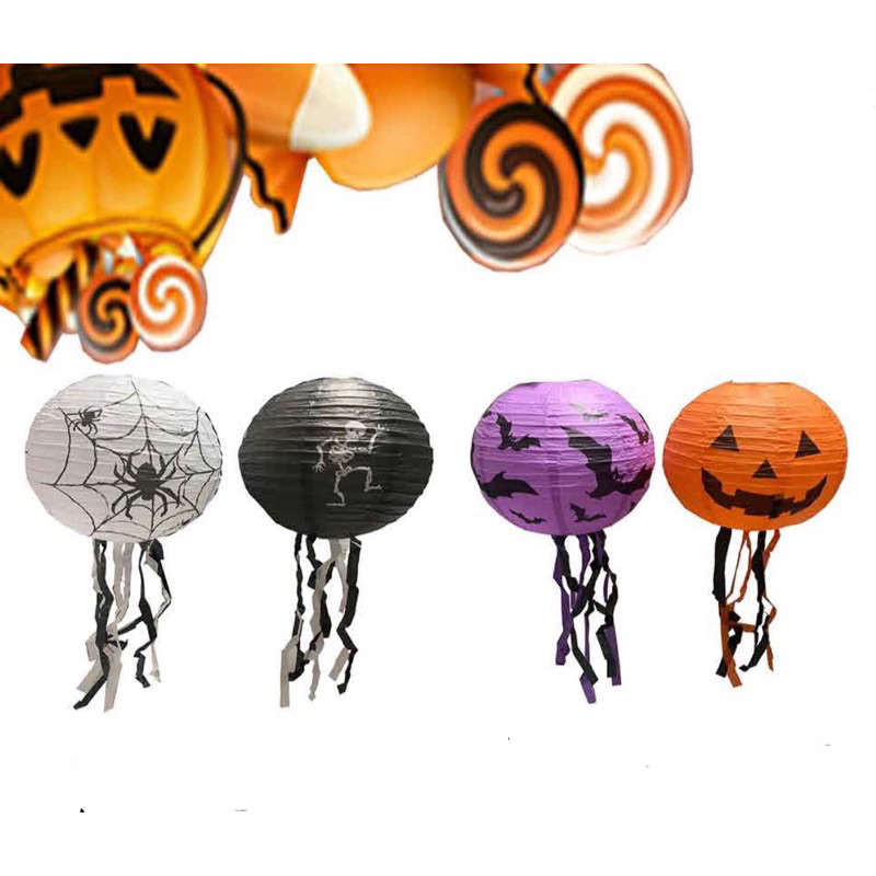 Lanterna Redonda Balão de Papel Para Halloween Dia Das Bruxas Abobora Bruxa Morcego Caveira