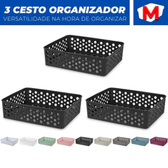 Kit 3 Cestos Organizador Armario Gaveta Lavanderia M (24x19)