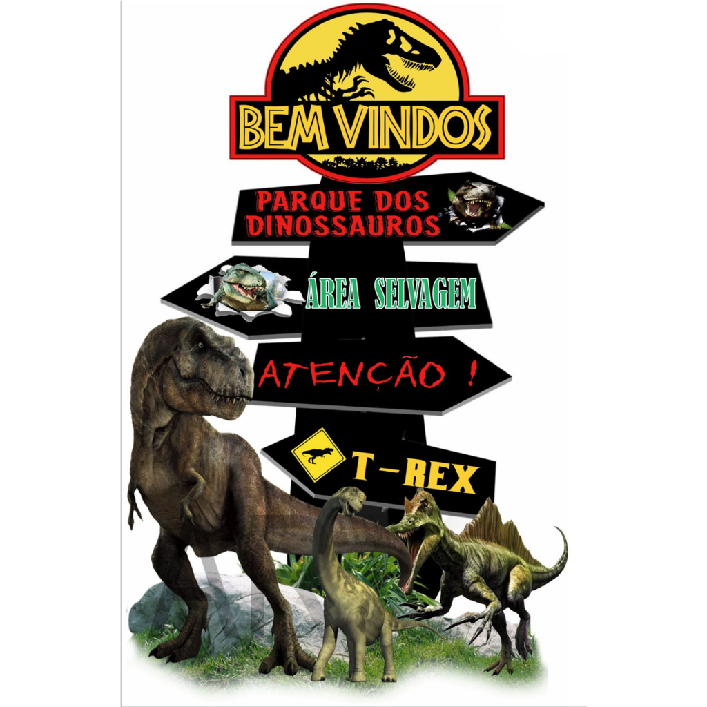 Display MDF de chão - Dinossauro Setas (NÃO ALTERAMOS A ESCRITA DA PLACA)
