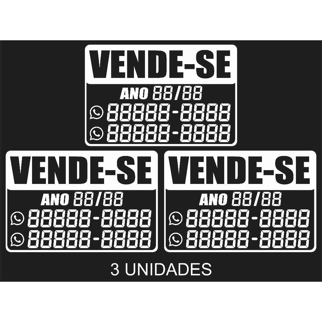 3 Adesivos Vende-se Carro Venda Veículo Vidro Automotivo Parabrisa adesivo vidro carro vende-se