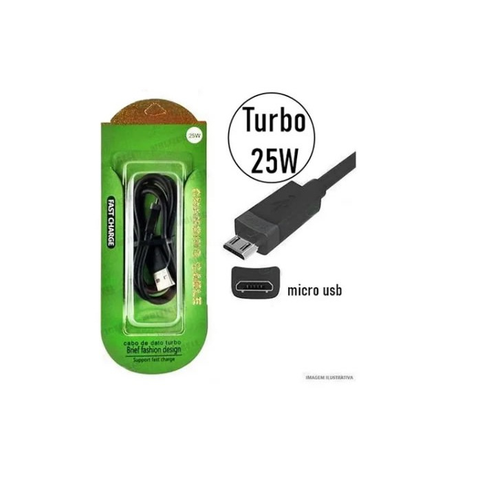 Cabo USB 25w Turbo V8 ou Tipo C Fast charge em Oferta na Shopee