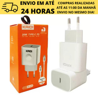 Kit Carregador Turbo 20w Fonte com Cabo Lightning  Usb C Compativel Iphone X XR 11 12 13 Kaidi