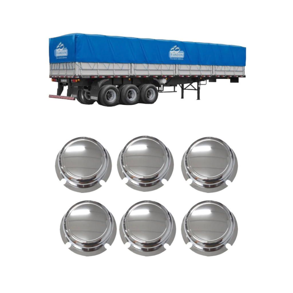 6 Tampa Cubo Cromada Roda Carreta 4 Furo Caminhão Cubo Pequeno Randon Suspensys Truck Suspensys Randon Nova
