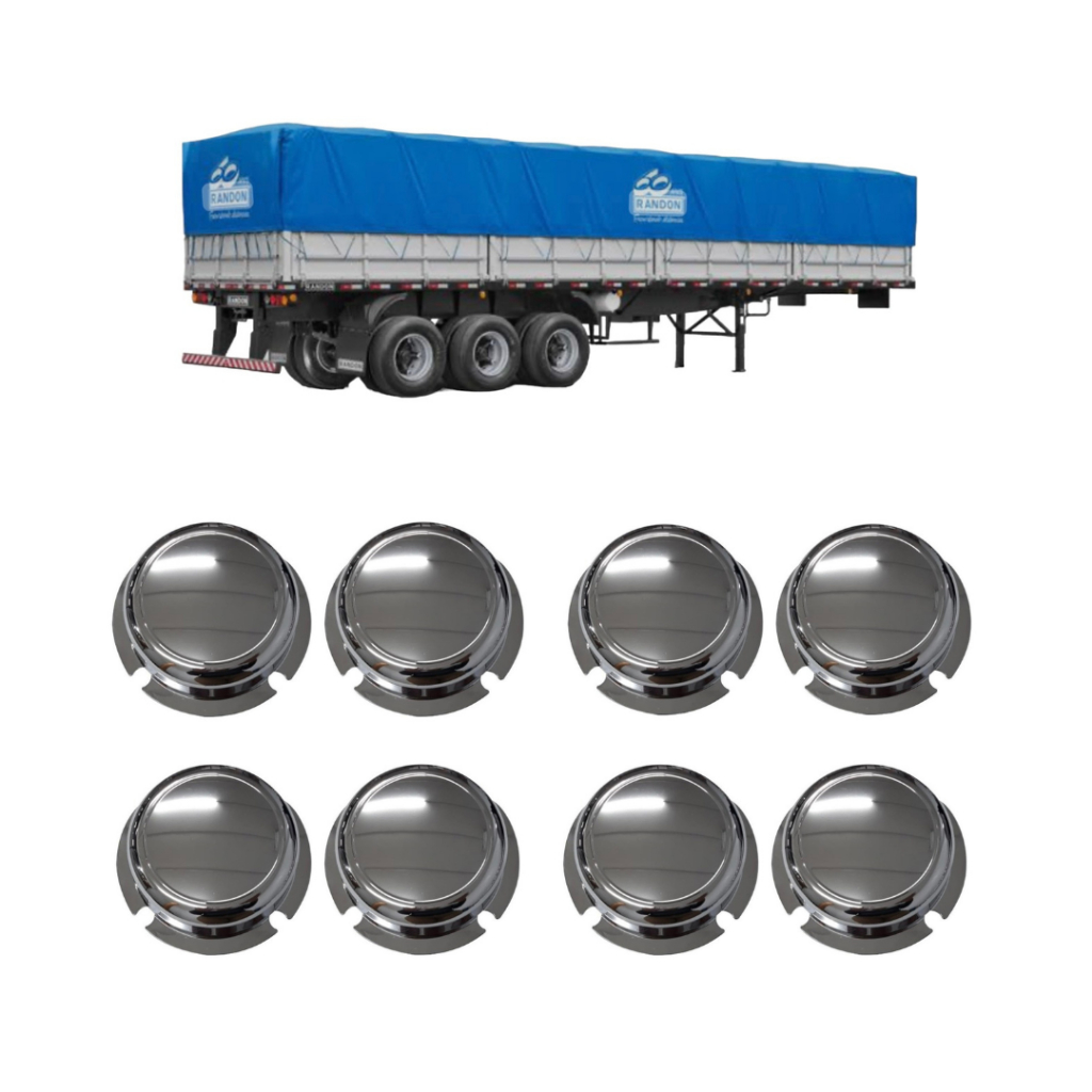 8 Tampa Cubo Cromada Roda Carreta Randon 4 Furos Caminhao Suspensys Truck