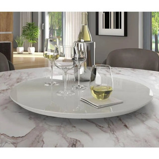 Prato Giratorio para Mesa Luxo 60cm Off White Com Vidro Sobrepor